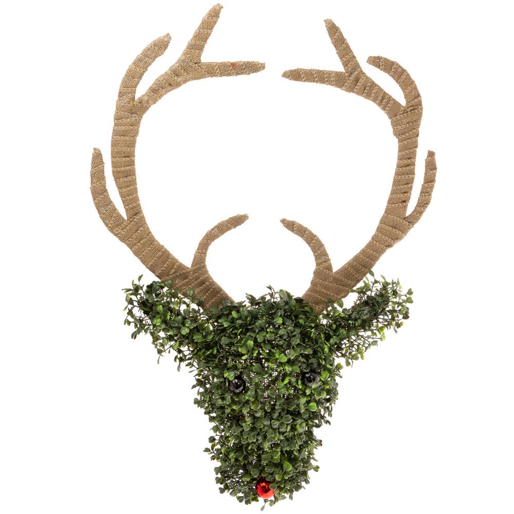 Boxwood Reindeer Head Christmas Wreath